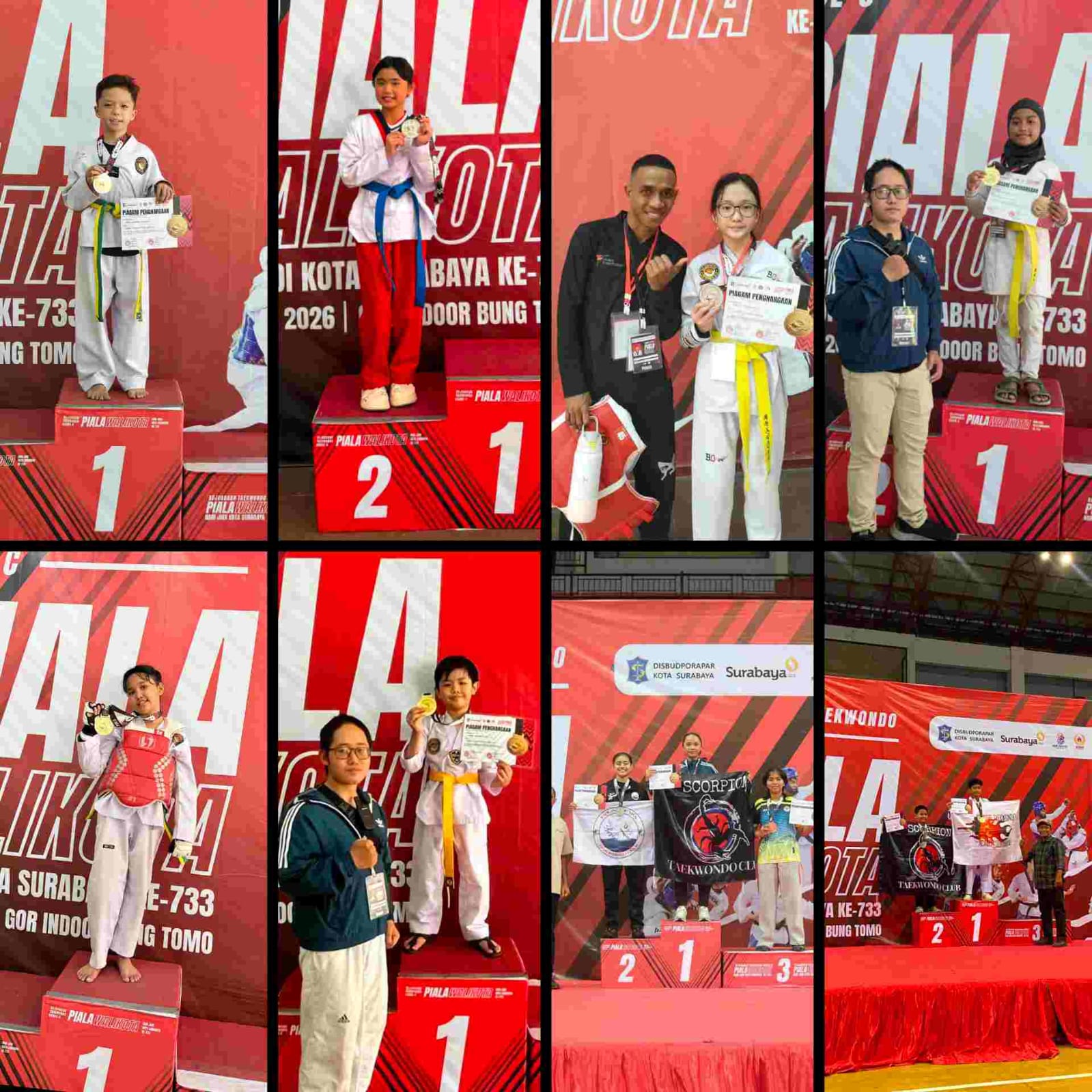 Scorpion East West Taekwondo Raih Prestasi Gemilang di Kejuaraan Taekwondo Grade-C Piala Walikota Surabaya 2026